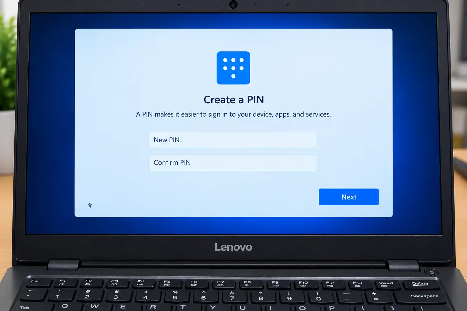Lenovo Laptop Showing Windows PIN Setup