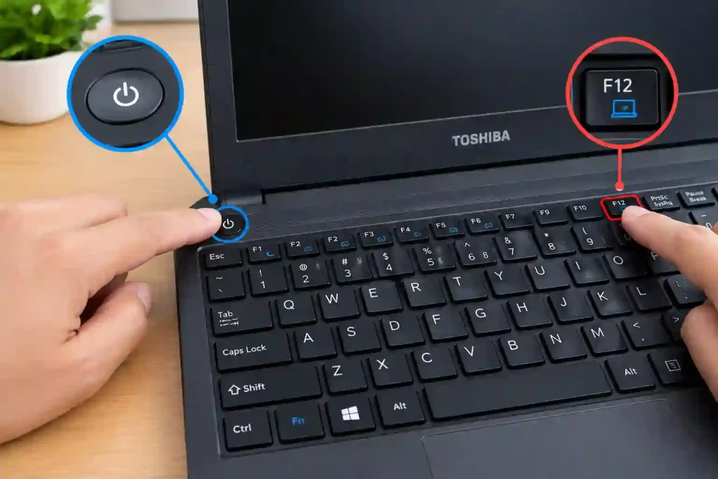 راهنمای تصویری دکمه پاور و F12 لپ_تاپ Toshiba