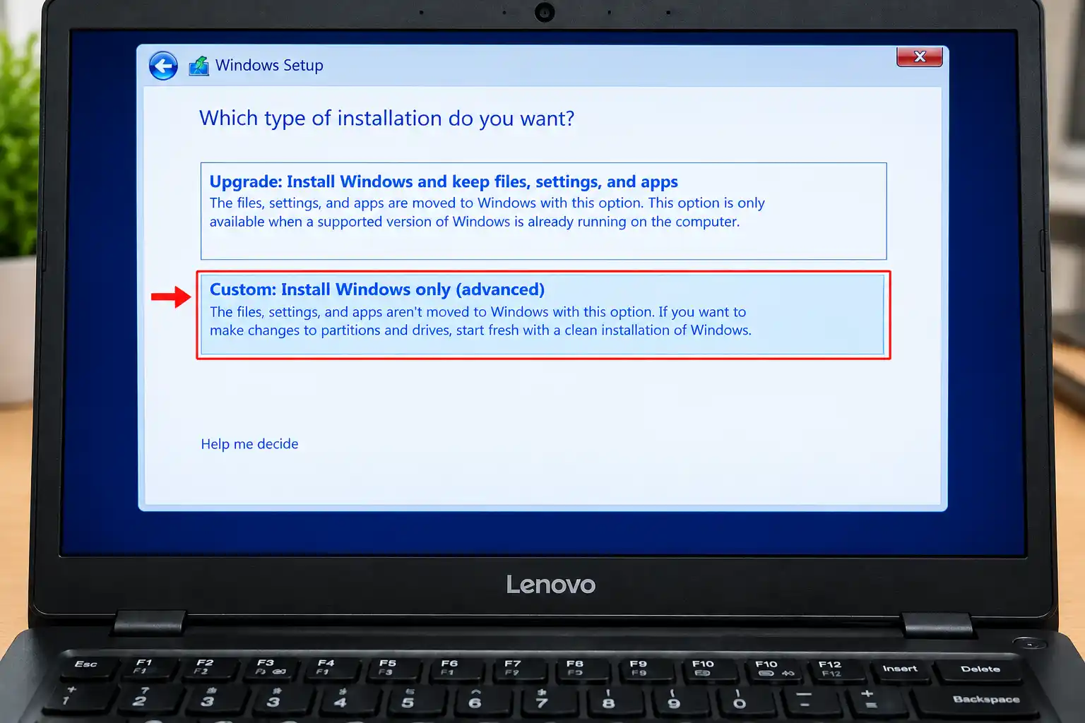 گزینه Custom Install Windows only (advanced) را انتخاب کنید.